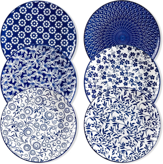 vancasso Ceramic Dinner Plates Set of 6, Large Vintage Plates 10.25 Inch Set of 6 for Kitchen, Porcelain Blue and White Plates for Kitchen, Microwave Oven Dishwasher Safe, Vintage Gift, Blue