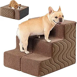 Dog Stairs for Bed, Dog Steps for Bed, Pet Steps for Small Dogs and Cats, Non-Slip Balanced Pet Ramp Indoor (Brown, 13.8' H x 14.5' W x 18' L, 3)