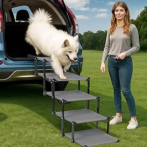 Dog Car Stairs Portable Non-Slip Pet Stairs for High Cars, SUVs & Trucks, Foldable Design, 200 lb Support | EOSET